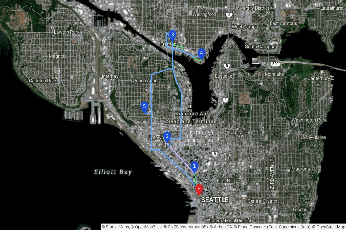 9 月 26 日路线：从市中心经单轨到太空针，北上 Fremont 与 Gas Works，最后到 Kerry Park