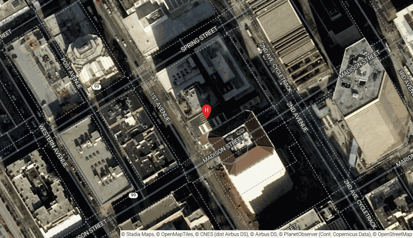 Hotel 1000 的位置：First Avenue 与 Madison Street 路口