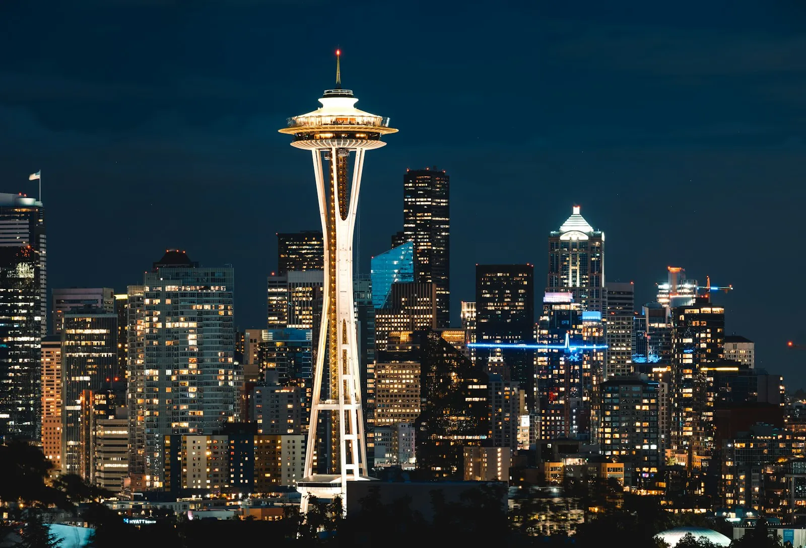 夜晚从 Kerry Park 看太空针与西雅图市中心的灯火
